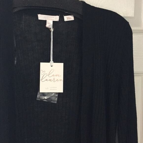 LC Lauren Conrad Black Open Front Tie Sleeve Cardigan XS NWT - Picture 7 of 10